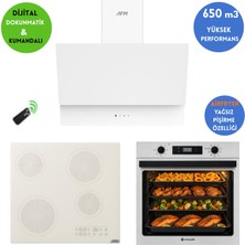 Eminçelik ve Afm Marka T4 Airfryer Vitro Elektr Dijital Beyaz Ankastre Set Af 2190W +V6-05+FM3401W