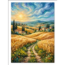 Tablomega Ayçiçekli Köy Yolu Van Gogh Dekoratif Kanvas - Mdf Ahşap Tablo