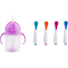 Munchkin Tıklama Kilitli Uçlu Pipetli Alıştırma Bardağı, 6AY+, 207ML, Mor ve Isı Göstergeli Yumuşak Uçlu Bebek Kaşıkları 2li Set