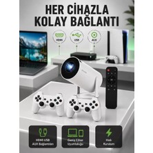 Portatif 4K Projeksiyon – 4.000 Uygulama, Kablosuz Yansıtma ve Bluetooth 5.0 Yeni Nesil Midastech
