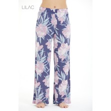 Lilac Konforlu Çiçek Desenli %100 Viscon Pantolon