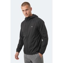 Slazenger Rephar Erkek Kapüşonlu Fermuarlı Siyah Yağmurluk
