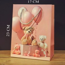 Hace Bazaar Ayıcık Desenli Pembe Küçük Boy Karton Hediye Çantası