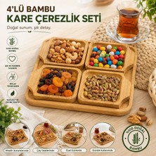 Trendhane 4’lü Bambu Kare Çerezlik Seti – Ahşap Sunum Tepsili 4 Bölmeli Atıştırmalık, Kuruyemiş, Çerez, Şekerleme ve Ikramlık Servis Tabağı