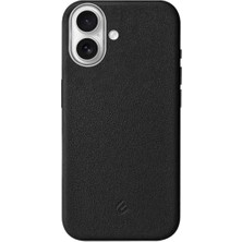 iPhone 17 Için Magsafe ile Uyumlu Çizilmeyen ve Parmak Izi Tutmayan Deri Görünümlü Metal Tuşlu ve Metal Lens Çerçeveli Hybrid Silikon Kılıf (Siyah, 17)