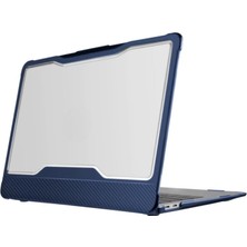 MacBook Air A1932 Uyumlu 13 Inç Outdoor Karbon Fiber Sert Kapak Darbe Emici Şeffaf Koruma Mavi