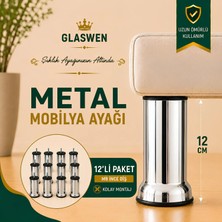 12 Adet Metal Destek Ayağı 12 cm Krom Mobilya Kanepe Baza Koltuk Ünite Ayakları Metrik 8 Civatalı Ince Diş