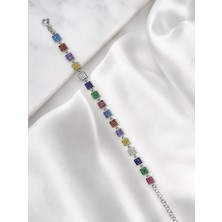 Yantra SILVER925 Ayar Gümüş Renkli Taşlı Minimal Bileklik – Zirkon Taşlı Renkli Kare Figürlü Şık Kadın Bileklik