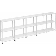 Ayyıldız Raf 43X465X150 cm 3 Katlı 5'li Çelik Raf Sistemi – Seri Bağlantılı Metal Depolama Rafı – Elektrostatik Boyalı Raf Ünitesi