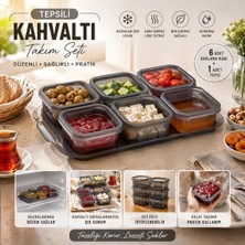 Trendhane 6’lı Kahvaltılık Saklama Kabı Seti Tepsili – Kapaklı Şeffaf Kahvaltı Takımı, Peynir, Zeytin, Reçel, Bal ve Atıştırmalık Için Mutfak Düzenleyici Set