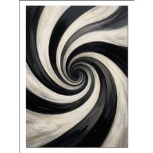 Tablomega Siyah Beyaz Spiral Optik Illüzyon Dekoratif Kanvas - Mdf Ahşap Tablo