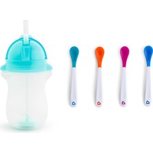 Munchkin Tıklama Kilitli Uçlu Pipetli Alıştırma Bardağı, 12AY+, 296ML, Mavi ve Isı Göstergeli Yumuşak Uçlu Bebek Kaşıkları 2li Set