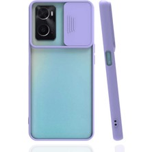 Oppo A76 ile Uyumlu Kılıf Slayt Sürgülü Arkası Buzlu Lensi Kapak - Lila