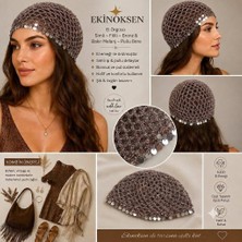 Ekinoksen Bohem Pullu ve Simli File Detaylı El Işlemesi Bere,bandana,șapka