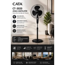 Cata CT-3020 Ayaklı Vantilatör Geniş Alan Soğutma, Ayarlanabilir Yükseklik 3 Kademeli Fan Ayarı