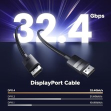 8k 60 Hz Display Port To Display Port 1.4 Örgülü Kablo 3 Metre, Siyah