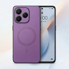 Teknosepetim Oppo A5 Pro  Için Magsafe Ile Uyumlu  Premium Deri Görünümlü Kılıf Kamera Korumalı Lila
