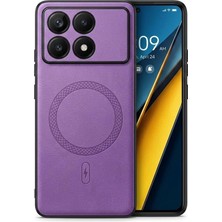 Teknosepetim Poco X6 Pro Için Magsafe Ile Uyumlu  Premium Deri Görünümlü Kılıf Kamera Korumalı Lila