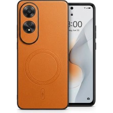 Teknosepetim Oppo A60  Için Magsafe Ile Uyumlu  Premium Deri Görünümlü Kılıf Kamera Korumalı Turuncu