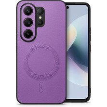 Teknosepetim Camon 50 Pro Için Magsafe Ile Uyumlu  Premium Deri Görünümlü Kılıf Kamera Korumalı Mor