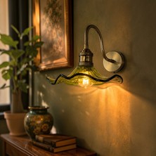 Bamyum Flora Yeşil Cam Aplik Duvar Lambası Modern Otel Cafe Vintage Salon Yatak Odası Merdiven Retro