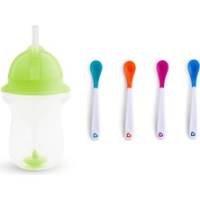 Munchkin Tıklama Kilitli Uçlu Pipetli Alıştırma Bardağı, 12AY+, 296ML, Yeşil ve Isı Göstergeli Yumuşak Uçlu Bebek Kaşıkları 2li Set