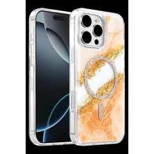 Herşey Trend Herşeytrend Onegif Apple Iphone 16 Pro Max Lotus Simli Magsafe Kapak - Turuncu