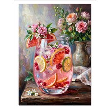 Tablomega Pembe Limonata ve Meyve Süslemeli Dekoratif Kanvas - Mdf Ahşap Tablo