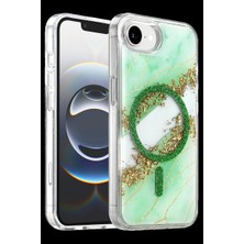 Herşey Trend Herşeytrend Onegif Apple Iphone 17E Lotus Simli Magsafe Kapak - Yeşil