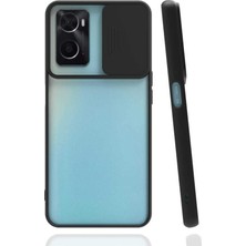 Oppo A96 4g ile Uyumlu Kılıf Slayt Sürgülü Arkası Buzlu Lensi Kapak - Siyah