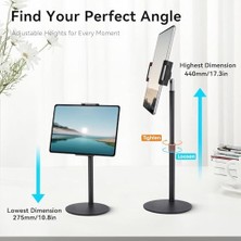 Tablet ve iPad ile Uyumlu Stant – 360° Döner, 90° Eğilebilir, 44CM Yükseklik Ayarlı, Alüminyum Alaşım, 12 Inç'e Kadar Tablet Uyumlu, Eller Serbest Okuma Çalışma Tutucu J2 (12 Inç'e Kadar)