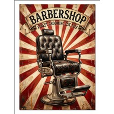 Tablomega Berber Koltuğu Vintage Barbershop Afiş Dekoratif Kanvas - Mdf Ahşap Tablo