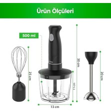 KC-8219H Güçlü 500W Siyah El  Seti – Parçalama ve Çırpma Deneyimi, Paslanmaz Çelik Bıçaklı 500 ml Hazne