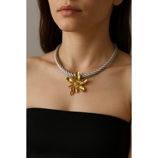 Bermecy Golden Flower | 18K Altın Kaplama Çiçek Uçlu Hasır Kolye Günlük & Özel Gün Şık Kolye