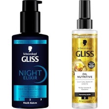 Night Elixir Nemlendirici Gece Bakım Serumu, 100 ml + Gliss Oil Nutritive Sıvı Saç Bakım Kremi