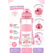 Güzelyüz Avm Pipetli Şeffaf Matara 500ML | Pembe Renk Suluk Kapaklı Su Şişesi Öğrenci Okul Su Matarası Kaymaz