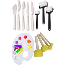 Artlantis Palet Rulo Fırça Ponpon Fırça ve Plastik Spatula 4'lü Set 1 Paket Resim Hobi Sanat Et