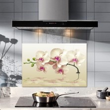 Decorıta Krem Orkide Desen / Ocak Arkası Koruyucu (40CM x 60CM)