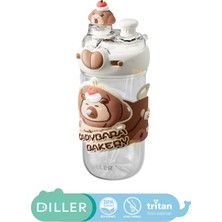 AvantajAl Diller 580ml Sevimli Hayvanlar Süslü Pipetli/Pipetsiz Boyun Askılı Tritan Çocuk Matarası