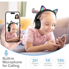 Renkli Büyük A Kalite Kulak Üstü Taç Renkli Işıklı Kedi Kulaklı Kedi Kabartmalı 5.3 Version Ped Balşlıklı Boyu Ayarlanabilen Çok Rahat Bluetooth Kulaklık Akz 02 (Turquaz)