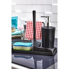 Armona Yumuşak Silikon Fırçalı Tezgah Üstü Mutfak Banyo Sıvı Sabunluk Takımı Süngerlik Be
