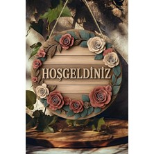 Hoş Geldiniz Çiçekli Mdf Kapı Süsü | Askılı Silinebilir Dekoratif 33 cm KS013,BEYAZ 20 x