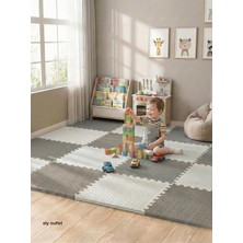 6 Parça 50X50 Puzzle Mat - 100X150 cm Kurulumlu Oyun Spor Matı Puzzle Halı Tatami 13M (Gri-Beyaz)