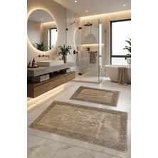 Pamukkent Süper Emici 2'LI%100 Pamuk Ultra Lüks Banyo Paspası Seti 60X100 cm ve 50X60 cm (Koyu Ka