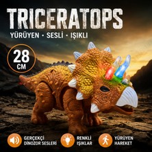 LRS Store Sesli Işıklı Triceratops Dinozor Oyuncak 28 cm Yürüyen Dinazor Figürü Hediyelik Çocuk Oyuncağı