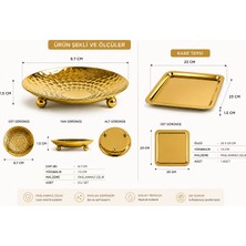 Parla Decor Paslanmaz Çelik Kare Tepsi & 4 Lü Gold Lokumluk,kahvaltılık,reçellik Çok Amaçlı Sunumluk