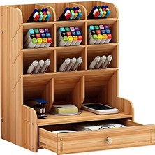 Kututr Çapraz 9 Bölme Çekmeceli Masaüstü Kalemlik Organizer Demonte Ceviz