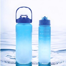 2'li Motivasyonel Matara Seti, 2000-900 Ml, Mavi, Tritan Malzeme, Sporcu Su Matarası