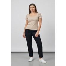 Giyim Dünyası Kadın Kare Yaka Kaşkorse Body Camel