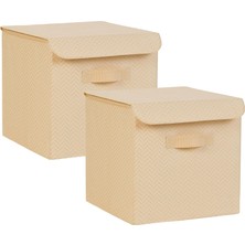 Renas Store Ocean Home Textile 2'li Bej Balıksırtı Kapaklı Kutu Set 30 x 30 x 30 cm